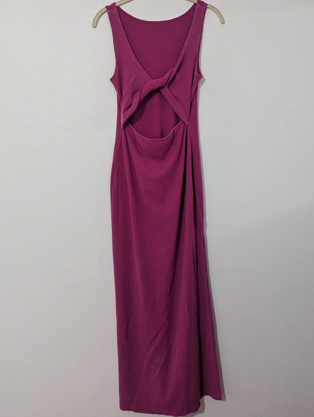 L Space Nico Cutout Maxi Dress Ribbed Side Slit Stretch Knit Slim Pink Medium M
